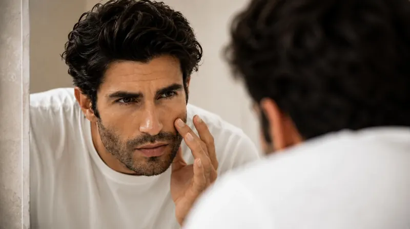Man checking his skin in a mirror
