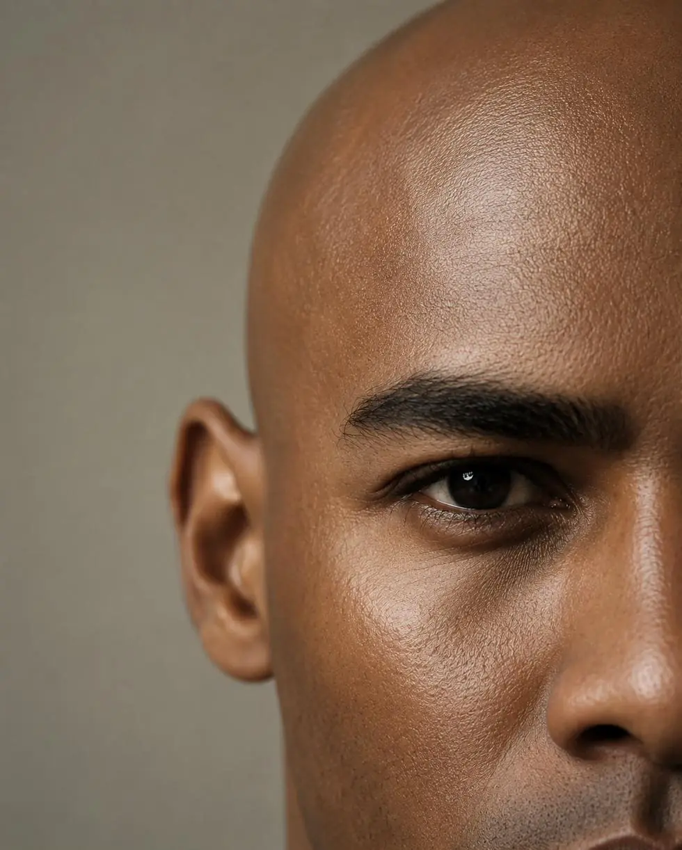 Half-face portrait of a man with smooth skin