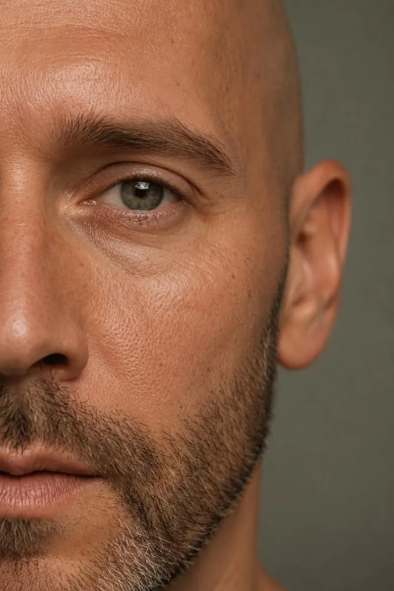 Portrait of a bearded man showing skin texture