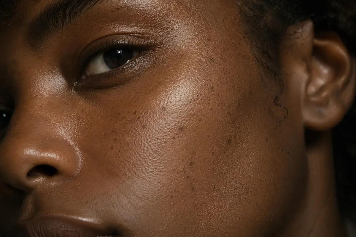Woman in profile with glowing, even skin tone