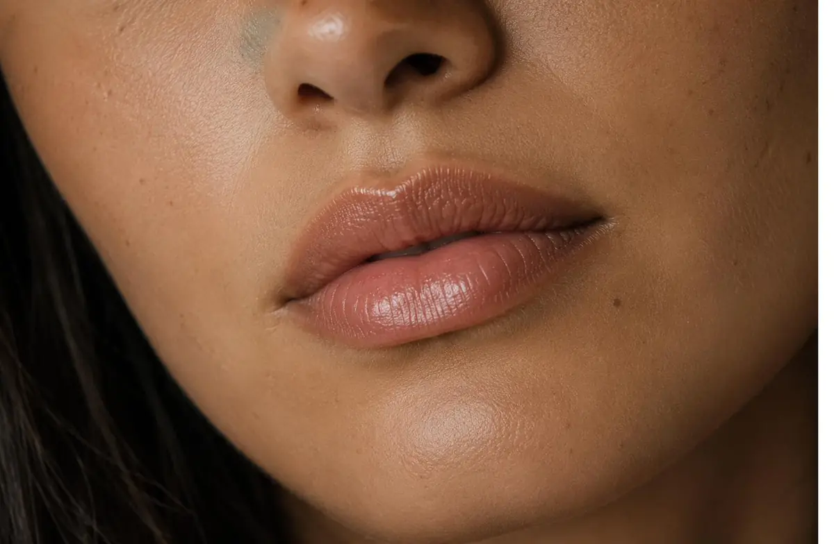 Close-up of a woman’s lips and smooth skin