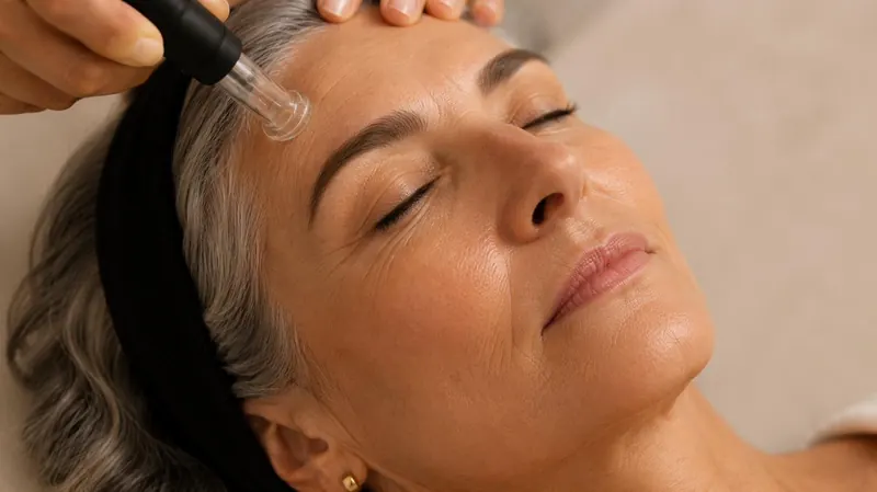 Woman with eyes closed, relaxed during a facial treatment